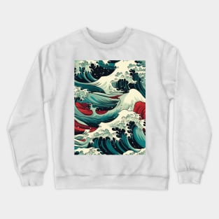 Ephemeral Crests: Hokusai Waves Reimagined Crewneck Sweatshirt